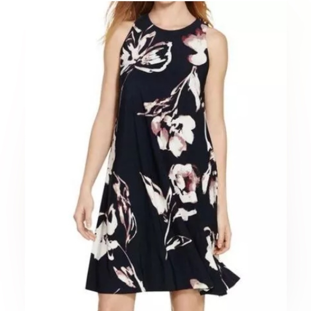 💃 Lauren Ralph Lauren navy blue purple white  FLORAL-PRINT DRESS size 4